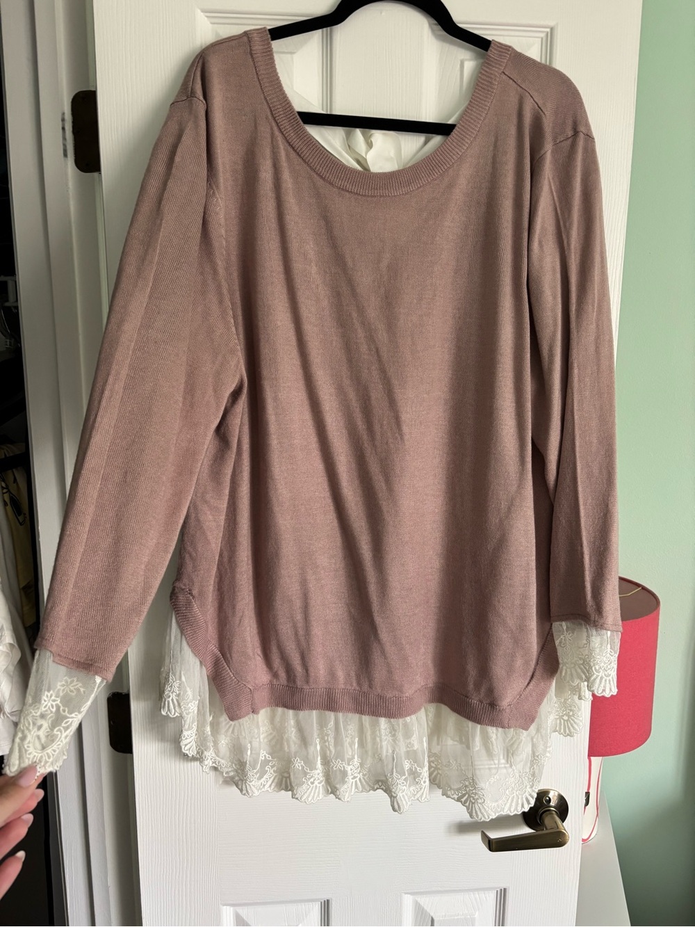 Divided Mauve Pink Lace-Hem Sweater